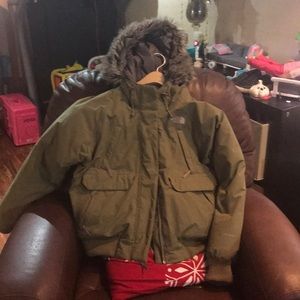 Green north face bomber puffer jacket